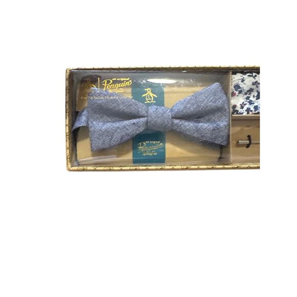 Original Penguin Bow Tie Set Includes Tie, Lapel Pin, and Pocket Square New - Picture 3 of 4